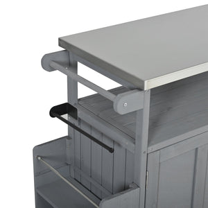 English Elm Foldable Outdoor Kitchen Cart with Stainless Worktop Fir Wood Frame and Lockable Wheels Grey N719P380279E