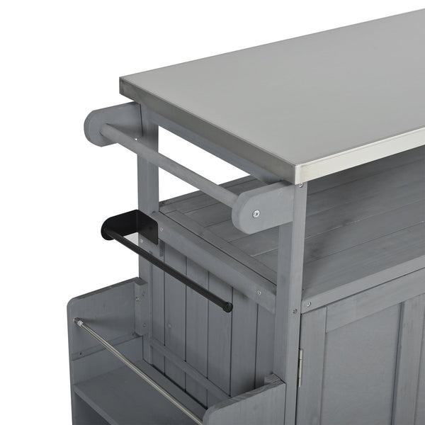 English Elm Foldable Outdoor Kitchen Cart with Stainless Worktop Fir Wood Frame and Lockable Wheels Grey N719P380279E