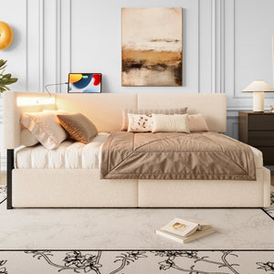 English Elm Twin Boucle Upholstered Bed with Cloud Headboard Storage Drawers and Led Lighting W1670P410460