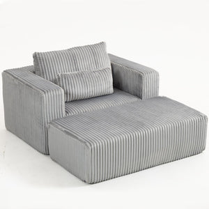 English Elm Oversized Corduroy Floor Lounge Chair with Modular Ottoman All Foam Deep Seat Grey W3326S00029