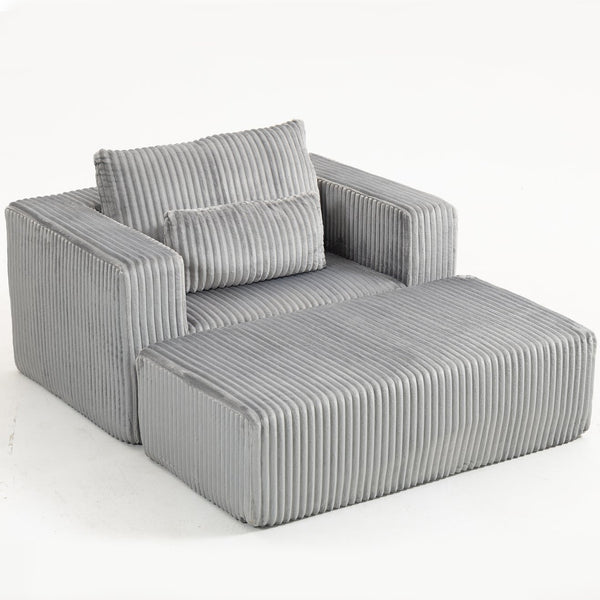 English Elm Oversized Corduroy Floor Lounge Chair with Modular Ottoman All Foam Deep Seat Grey W3326S00029