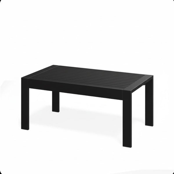 English Elm 43" Outdoor Coffee Table with Wood Grain Top on Powder Coated Iron for Patio Lounging Black B082P455114