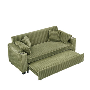 English Elm 80 Inch Green Corduroy Sofa Bed - Multi-Functional, Space-Saving Design With Cup Holders & Comfort! W1658P269825