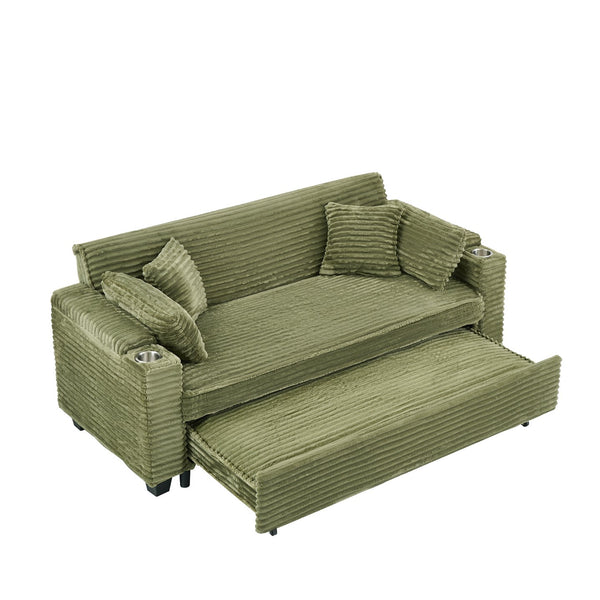 English Elm 80 Inch Green Corduroy Sofa Bed - Multi-Functional, Space-Saving Design With Cup Holders & Comfort! W1658P269825