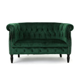 Christopher Knight Home® - Noble House - Milani Tufted Chesterfield Velvet Loveseat With Scrolled Arms