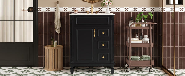 English Elm 24" French-Inspired Bathroom Vanity With Ceramic Sink, 2 Soft-Close Drawers & Adjustable Shelf N710P318989B