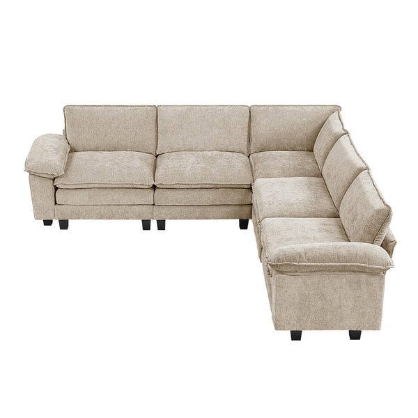 English Elm Modern 5-Piece Modular Sectional Sofa Set In Plush Taupe Chenille For Stylish Comfort & Durability B011S01810