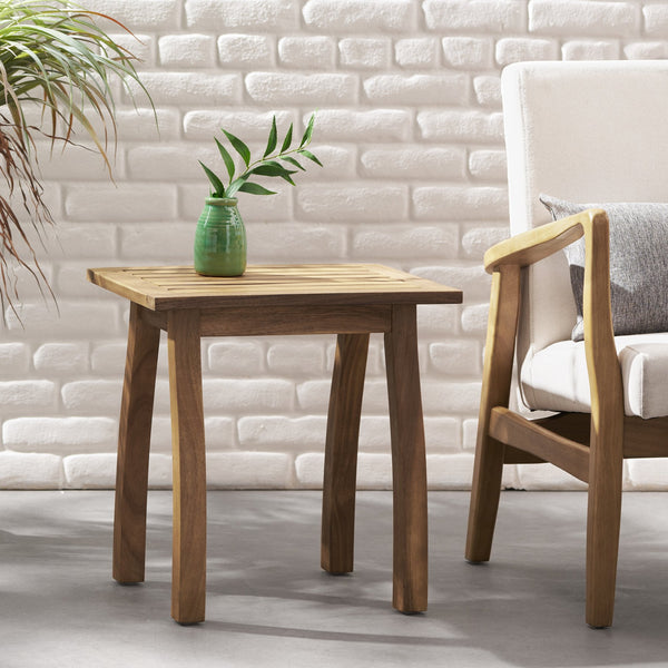 English Elm Selma Solid Acacia Wood Rectangular End Table Weatherproof Grain Finish Patio or Living Room N770P248135N