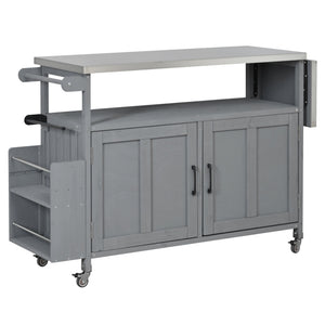 English Elm Foldable Outdoor Kitchen Cart with Stainless Worktop Fir Wood Frame and Lockable Wheels Grey N719P380279E