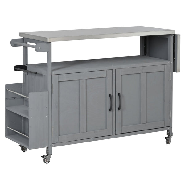 English Elm Foldable Outdoor Kitchen Cart with Stainless Worktop Fir Wood Frame and Lockable Wheels Grey N719P380279E