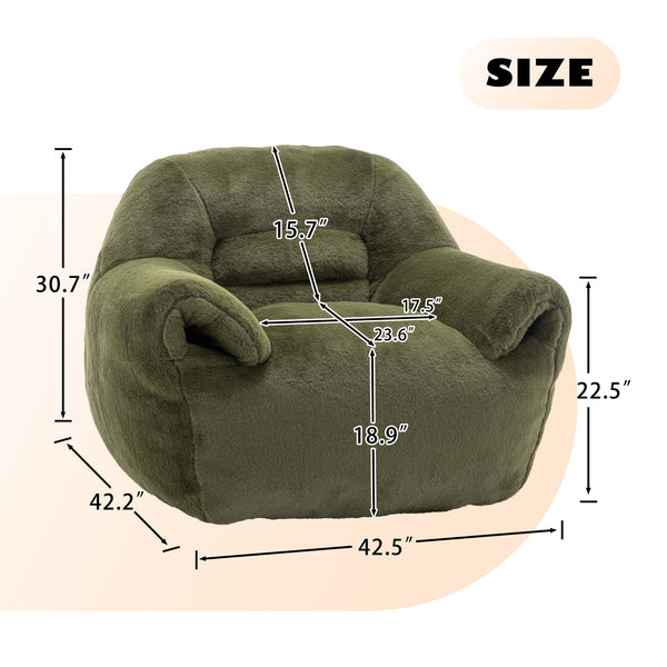 English Elm Bean Bag Chair - Plush Faux Fur Sofa With Back Support, Perfect For Any Room, Adults & Kids - Green W2200P326891