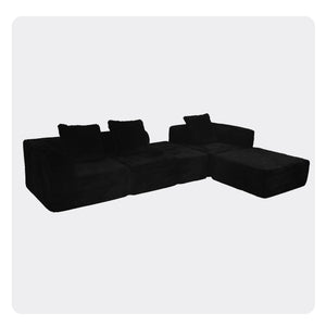 English Elm Modular Plush Velvet Sectional Sofa 4-Seat Cloud Couch with Oversized Chaise, Stain-Resistant Comfort Black W3341P346293
