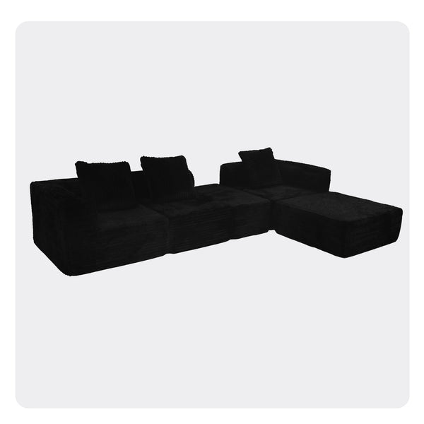 English Elm Modular Plush Velvet Sectional Sofa 4-Seat Cloud Couch with Oversized Chaise, Stain-Resistant Comfort Black W3341P346293