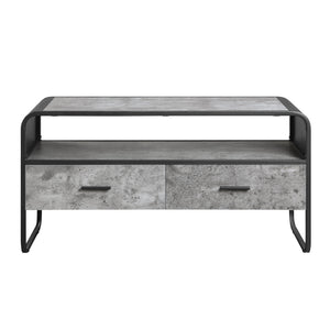 English Elm Raziela Modern Concrete Gray TV Stand with Black Metal Frame, Curved Edges, 42" Max, 2 Drawers Storage B2726P272968