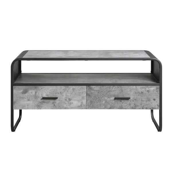 English Elm Raziela Modern Concrete Gray TV Stand with Black Metal Frame, Curved Edges, 42" Max, 2 Drawers Storage B2726P272968