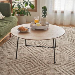 English Elm American Minimalist Round Coffee Table – Stylish Oak Accent For Small Apartments & Modern Living Rooms W3318P306499