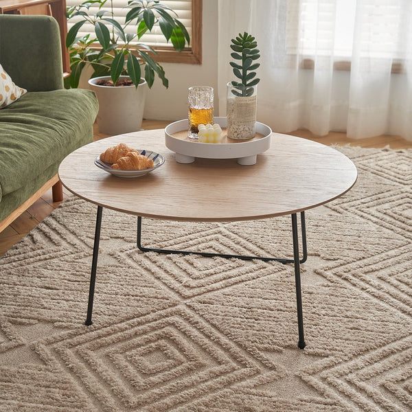 English Elm American Minimalist Round Coffee Table – Stylish Oak Accent For Small Apartments & Modern Living Rooms W3318P306499