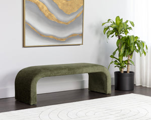 Sunpan NAHARA Bench - Stylish Arch-Shaped Seating in Bergen Olive for Modern Living Spaces and Entryways Green 112509