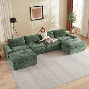 English Elm Modern Chenille Modular Sectional Sofa with Built-in Foot Pedals for Relaxed Living Green W3396S00071