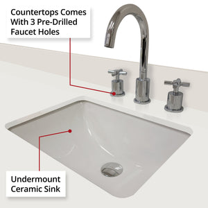 English Elm Grey Oak Single Bath Vanity 48" W With Premium White Quartz Top - Modern Design & Easy Installation B2731P257706