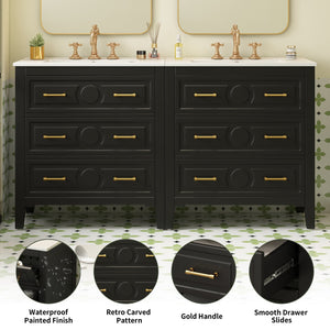 English Elm 60'' Elegant Black Bathroom Vanity Set With Ceramic Sink, 6 Drawers, Solid Wood Frame & Storage N710SS00003B