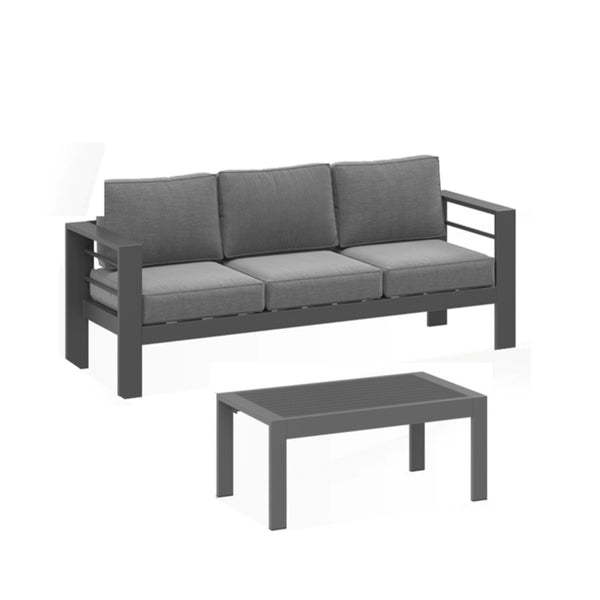 English Elm 2 Piece Outdoor Iron Patio Sofa Set with Thick Cushions and Wood Grain Coffee Table Gray+Gray B082P455116