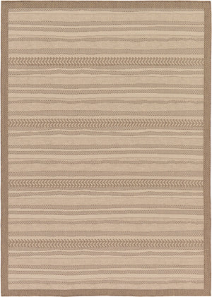 Unique Loom Outdoor Border Lines Machine Made Border Rug Beige, Beige/Brown 7' 1" x 10' 0"
