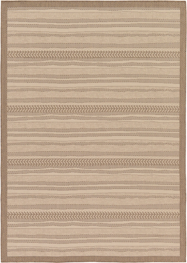 Unique Loom Outdoor Border Lines Machine Made Border Rug Beige, Beige/Brown 7' 1" x 10' 0"