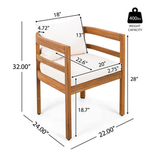 English Elm Outdoor Acacia Wood Armchairs with Teak Finish and Cushioned Seat Set of 2 N768P362954L
