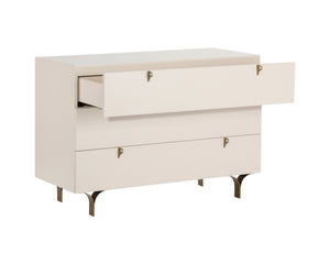 Sunpan Celine Dresser - Elegant Rubberwood Design with Antique Brass Feet for a Stunning Bedroom Upgrade Cream