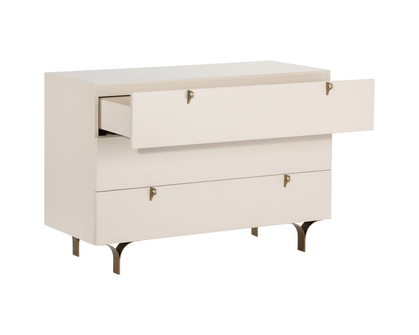 Sunpan Celine Dresser - Elegant Rubberwood Design with Antique Brass Feet for a Stunning Bedroom Upgrade Cream