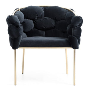 VIG Furniture Debra Plush Black Velvet Dining Chair With Brushed Brass Frame, Quilted Hex Detail, Fully Assembled VGVCB202A