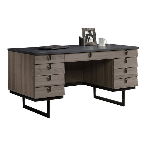 English Elm Executive Desk - Modern Brown Finish With Ample Workspace, Smart Storage & Durable Metal Base B356P402792