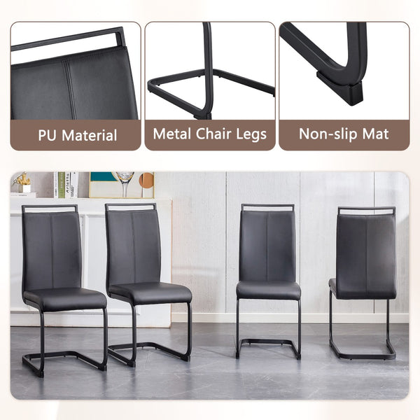 English Elm Table And Chair Set - Modern Black Wood Dining Table With 4 Ergonomic Pu Chairs & Stylish Legs W1151S04304-GIGA