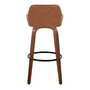 English Elm Daniella 30" Modern Fixed-Height Barstools With 360° Swivel, Walnut Wood & Camel Faux Leather - Set Of 2 B202S00555