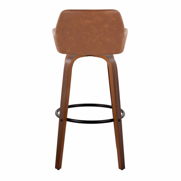 English Elm Daniella 30" Modern Fixed-Height Barstools With 360° Swivel, Walnut Wood & Camel Faux Leather - Set Of 2 B202S00555