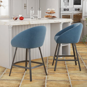 English Elm Bar Upholstered Counter Stool Set of 2 with Back and Armrests, Velvet Seat, 27" Comfort Height, Durable Blue T3623P407968