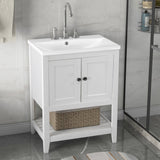 English Elm [Video] 24" White Modern Sleek Bathroom Vanity Elegant Ceramic Sink With Solid Wood Frame Open Style Shelf (Old Sku: Jl000001Aak)