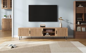 English Elm 78 Inch Low Profile Media Console with Pine Legs Soft Close Doors for Living Room N710P429513P