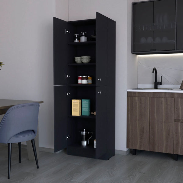 English Elm Wenge Sleek Pantry Cabinet 71.1" H with 5 Hidden Shelves, 4 Doors – Modern Slim Kitchen Storage Solution B062P193660