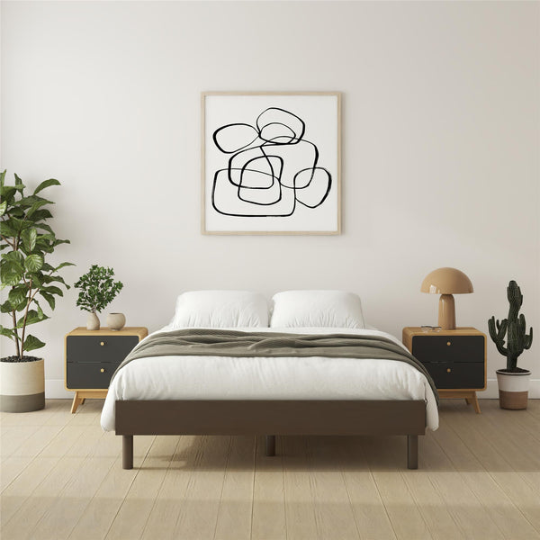 English Elm Upholstered Canvas and Oak Veneer Headboard for Modern Minimalist Bedroom Decor B2733P436556