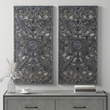 Madison Park Botanical Panel Transitional Distressed Carved Wood 2-piece Wall Decor Set MP95B-0264 Antique Blue