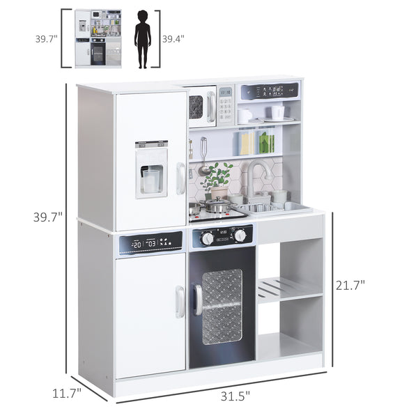 English Elm Qaba Kids Pretend Play Kitchen with Lights Sounds Running Water and Coffee Machine W2225P249830