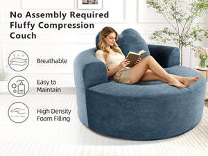 English Elm Round Cloud Sofa Bed Waffle Fabric Memory Foam Convertible Couch for Small Space Living Blue W3224P492030