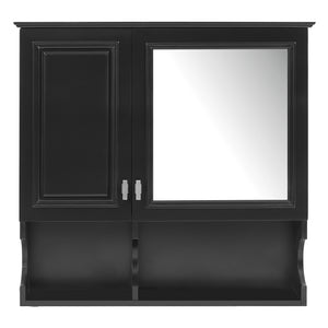 English Elm 30 30 Inch Mirror Medicine Cabinet with Half-Moon Design, Soft-Close Hinges, Open Shelf & Solid-Wood Frame Black N710P322812B