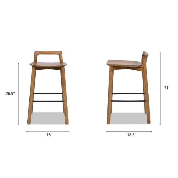 English Elm Jennifer Taylor Home - Sven 26.5" Modern Minimalist Low Back Wood Counter Stool, Dark Walnut Ash, Ergonomic Iron Footrest B2719P265599