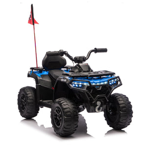 English Elm 24v Kids Electric Ride-on Atv with Dual Motors Bluetooth Led Lights and Flag Poles Blue W1578P305894