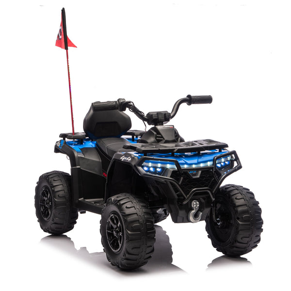 English Elm 24v Kids Electric Ride-on Atv with Dual Motors Bluetooth Led Lights and Flag Poles Blue W1578P305894