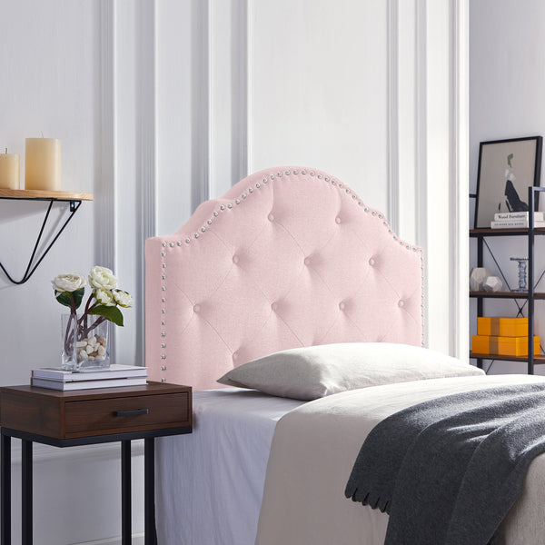English Elm Christopher Knight Home® - Tufted Blush Upholstered Headboard Twin with Nailhead Trim, Adjustable Height, Button Diamond Stitch Elegance 66873.00LBLSH