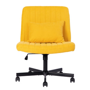 English Elm Yellow Linen Criss Cross Armless Office Chair with Wheels - Ergonomic Swivel, Adjustable Tilt, Luxe Upholstery W3394P329162